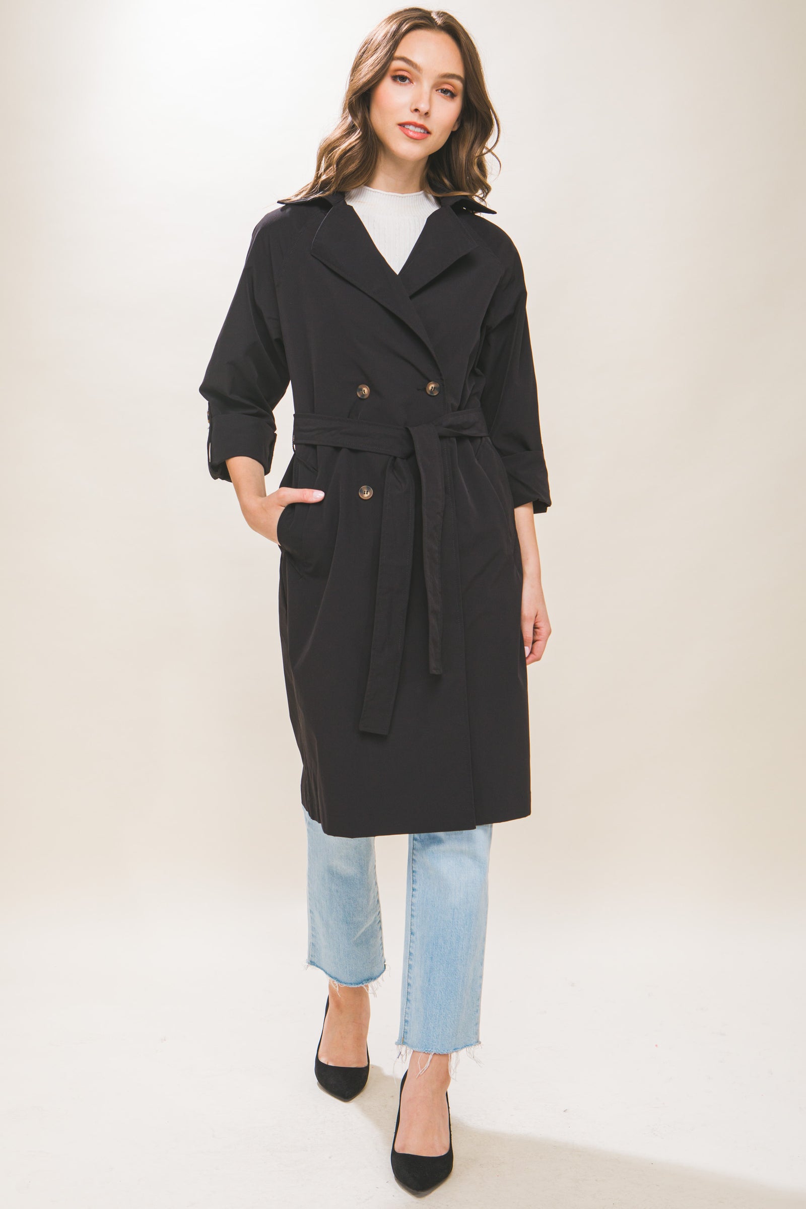 Belted Double Breast Trench Coat