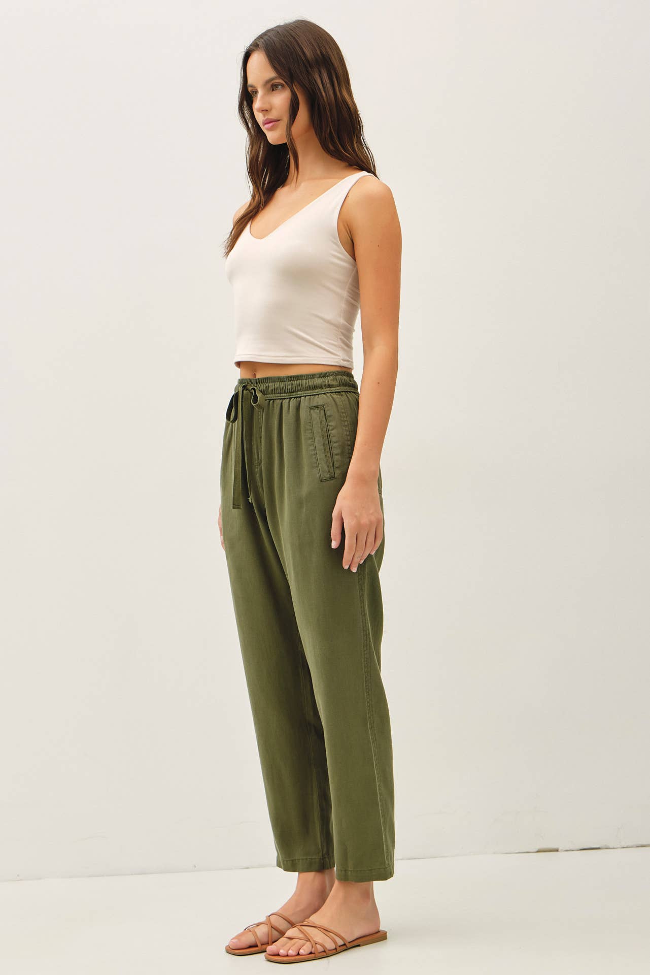 Olive Tercel Tie Waist Pants
