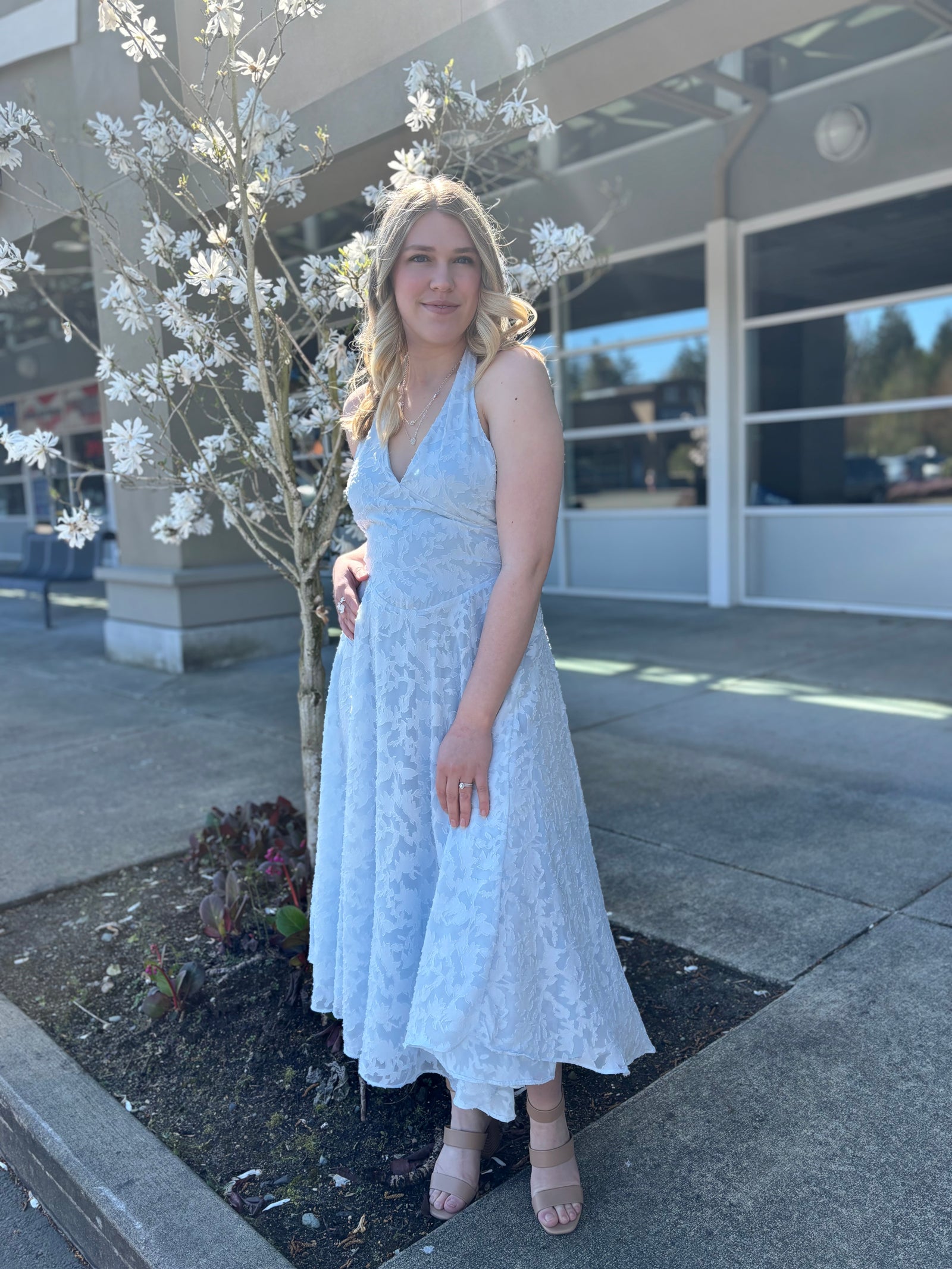 Baby Blue Floral Halter Dress