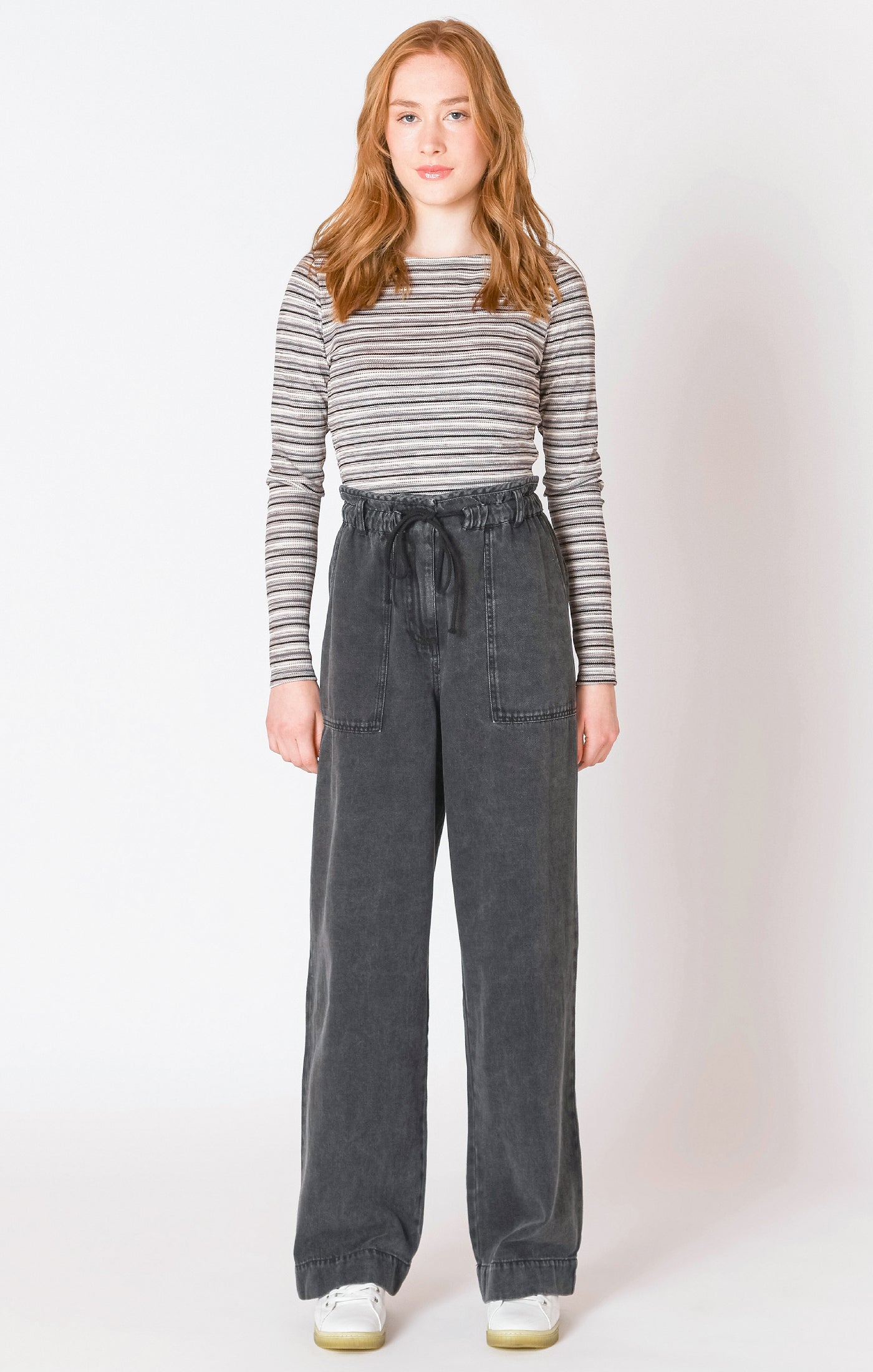 Black Stone Wash Tie Waist Denim