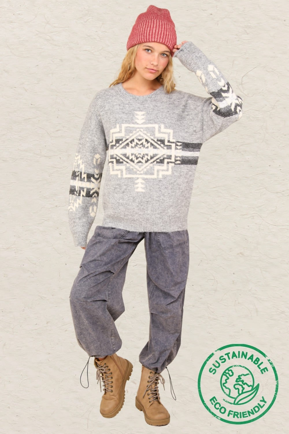 Grey Knit Nordic Sweater