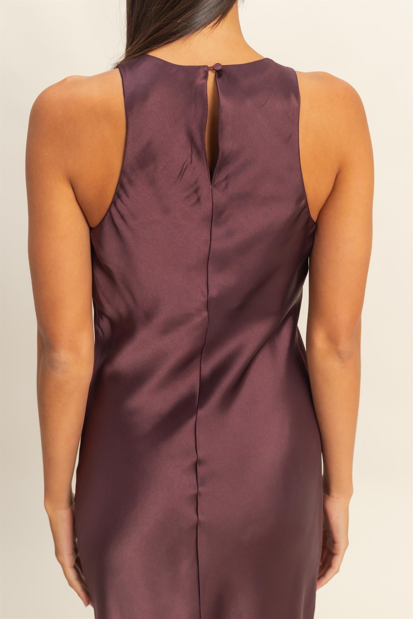 Chestnut High Neck Satin Slip Dress