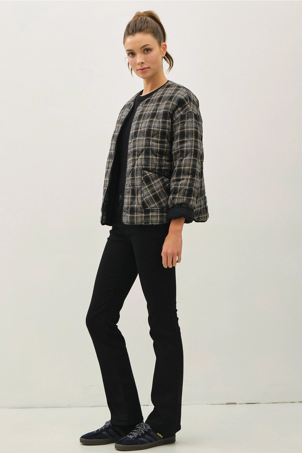 Black Plaid Quilted Jacket