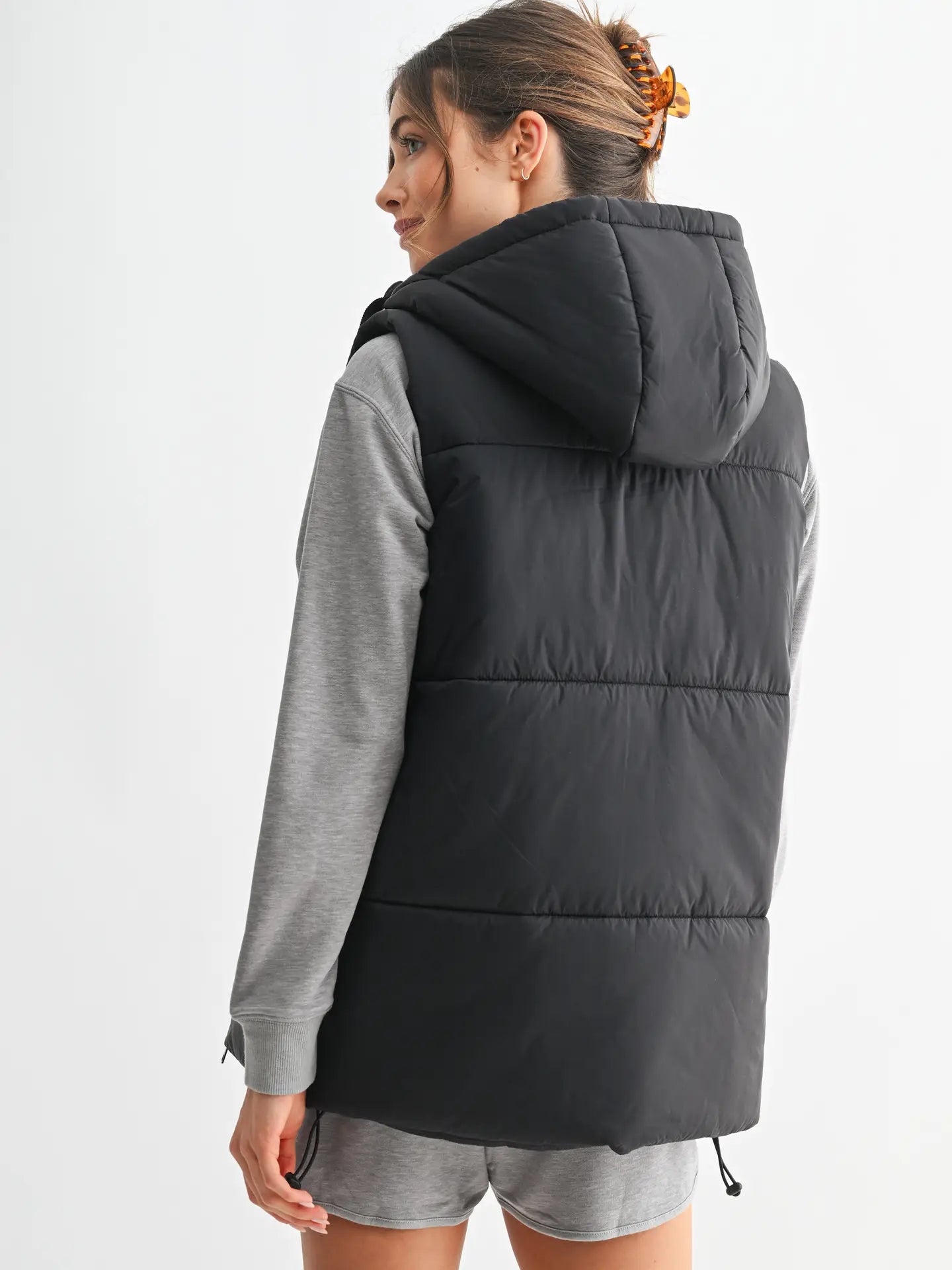 Hooded Long Line Puffer Vest