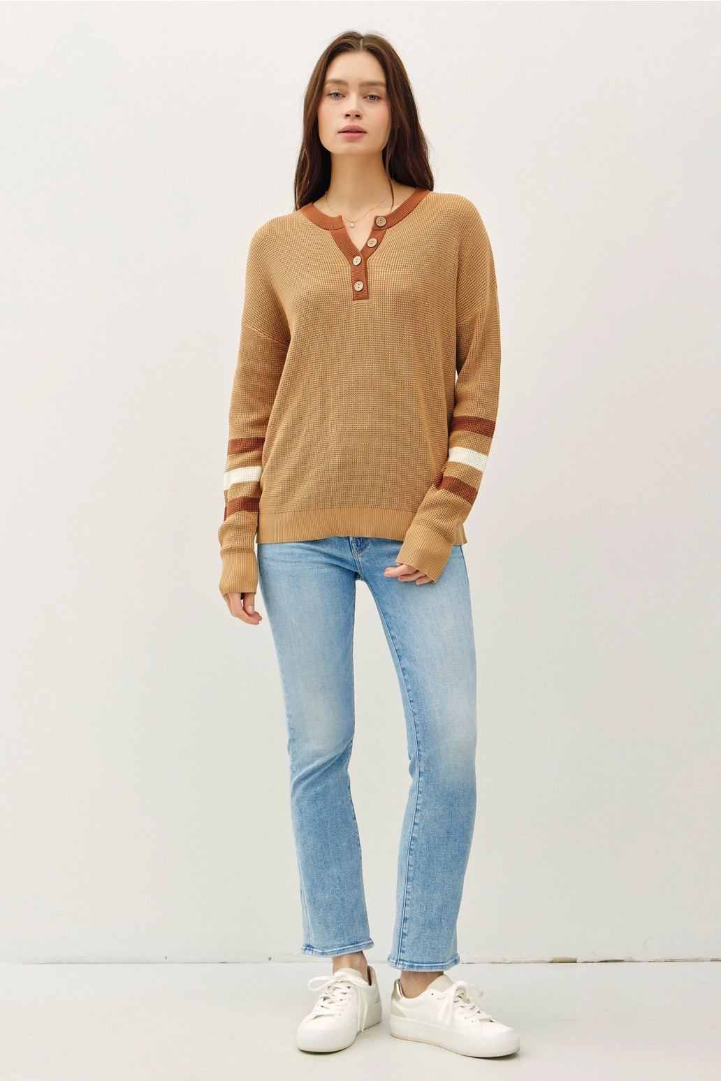 Waffle Knit Rugby Henley Top