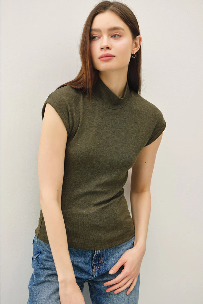 Olive Mock Neck Knit Top