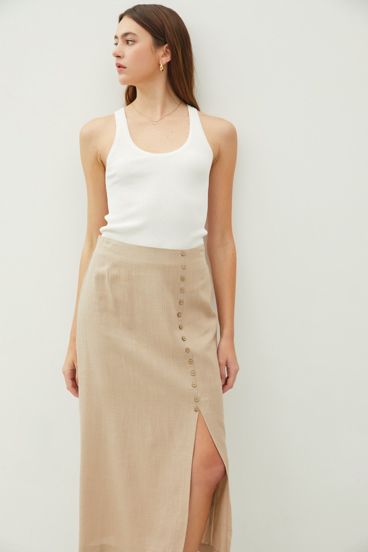 Linen Button Accent Skirt