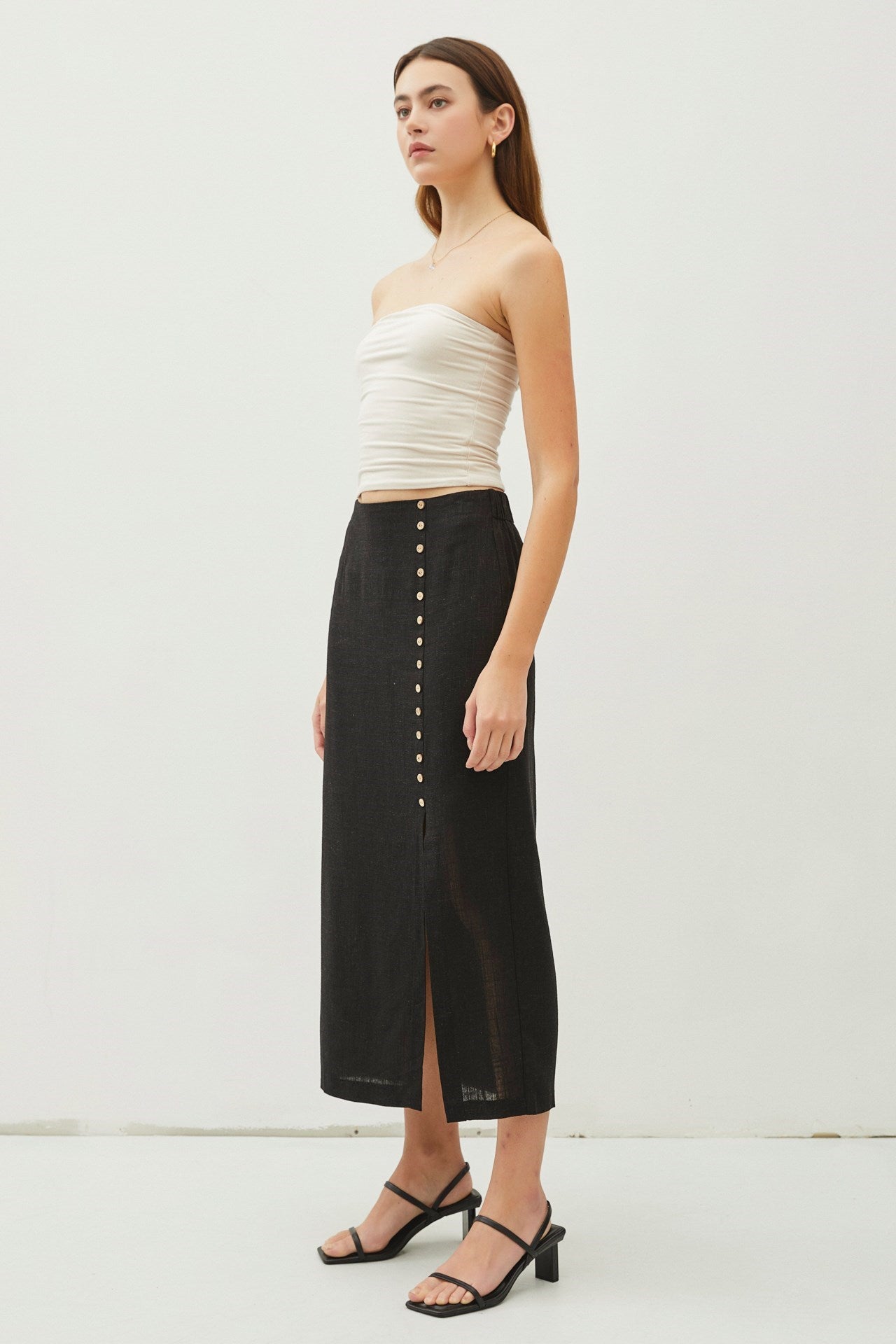 Linen Button Accent Skirt