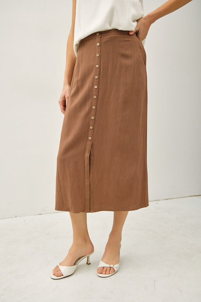 Coco Linen Blend Button Midi Skirt