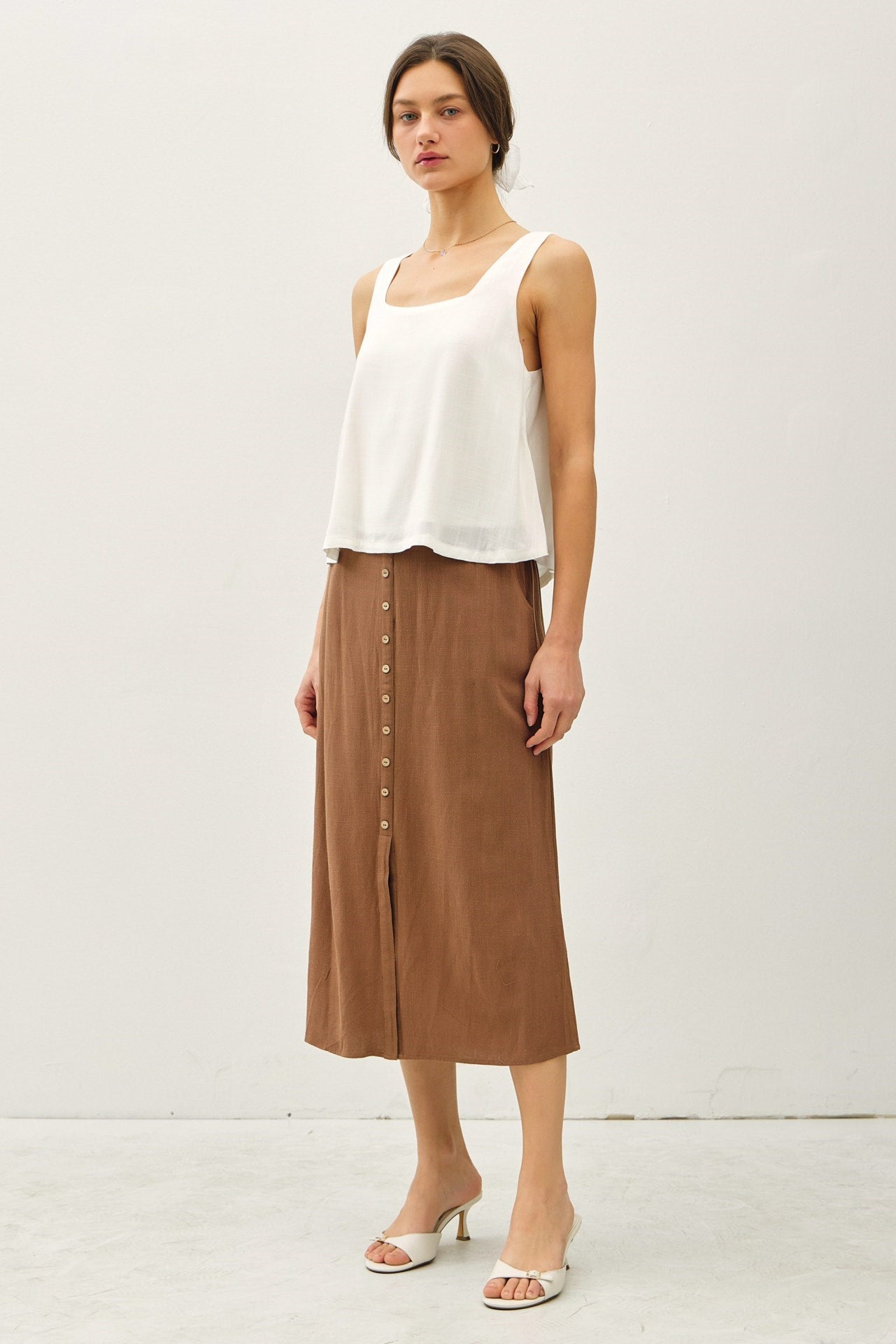 Coco Linen Blend Button Midi Skirt