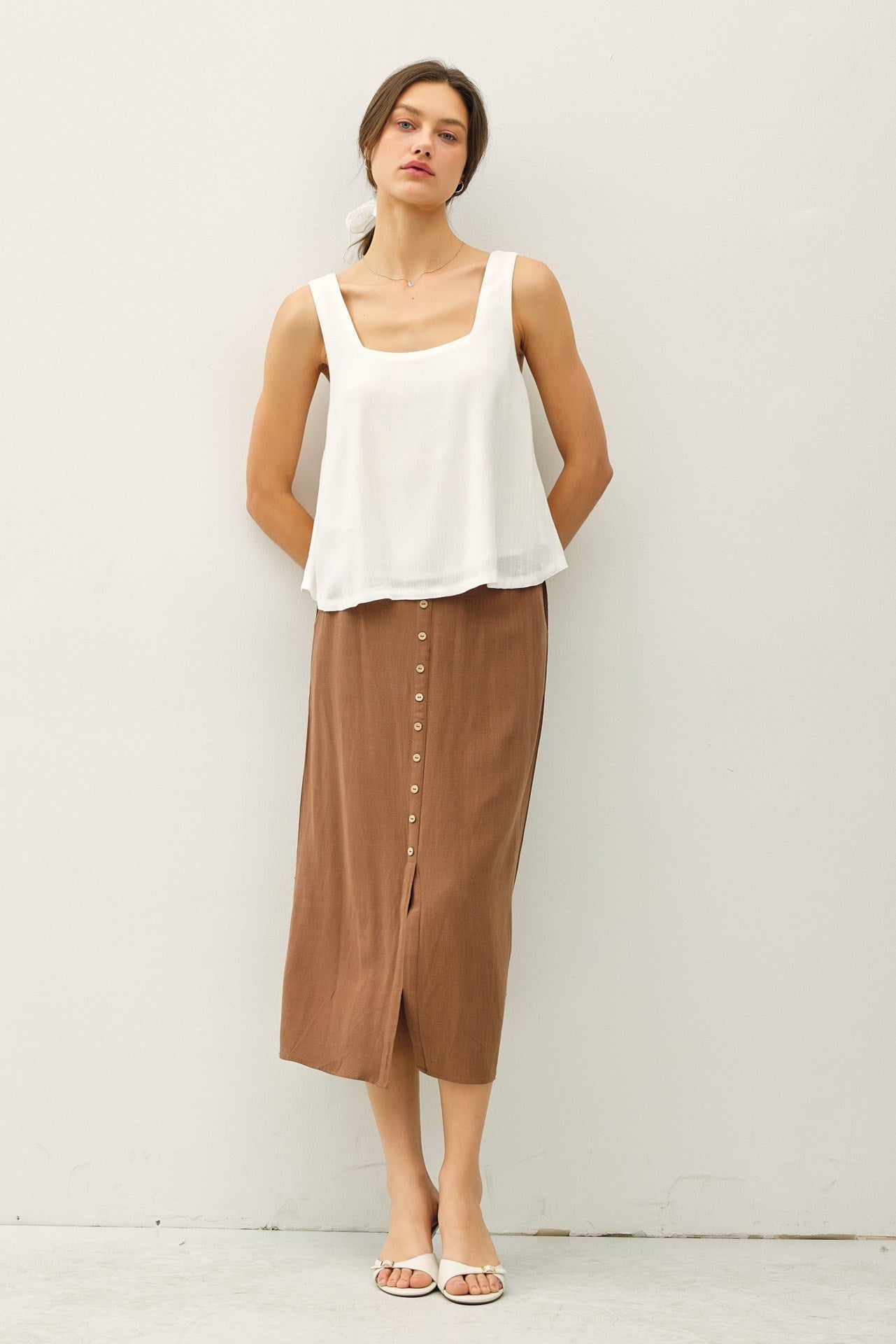 Coco Linen Blend Button Midi Skirt