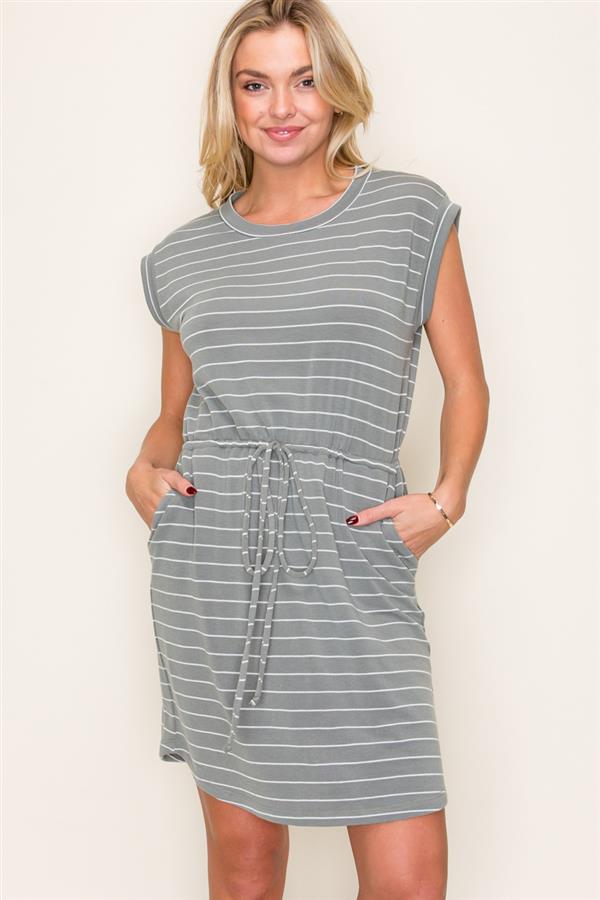 Olive Stripe Terry T-Shirt Dress