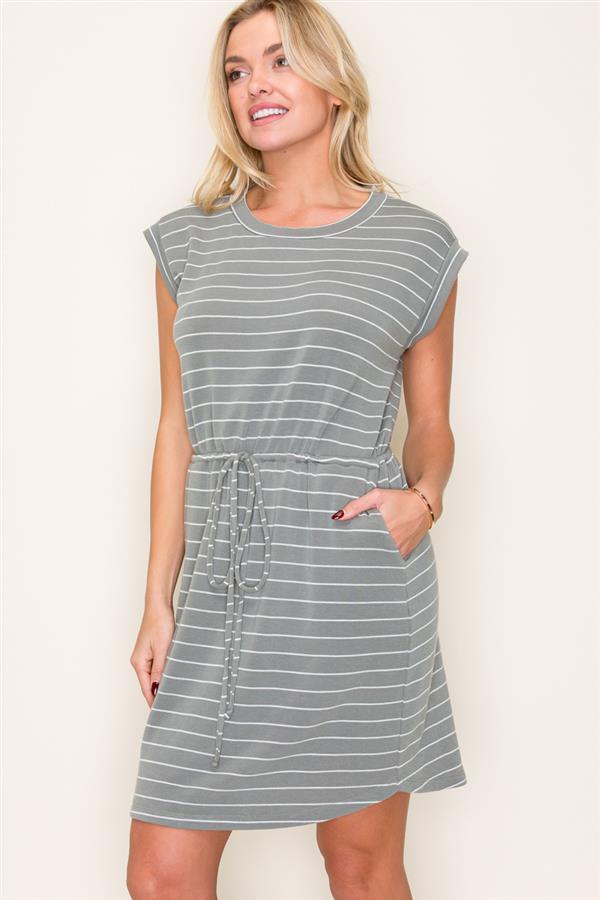 Olive Stripe Terry T-Shirt Dress