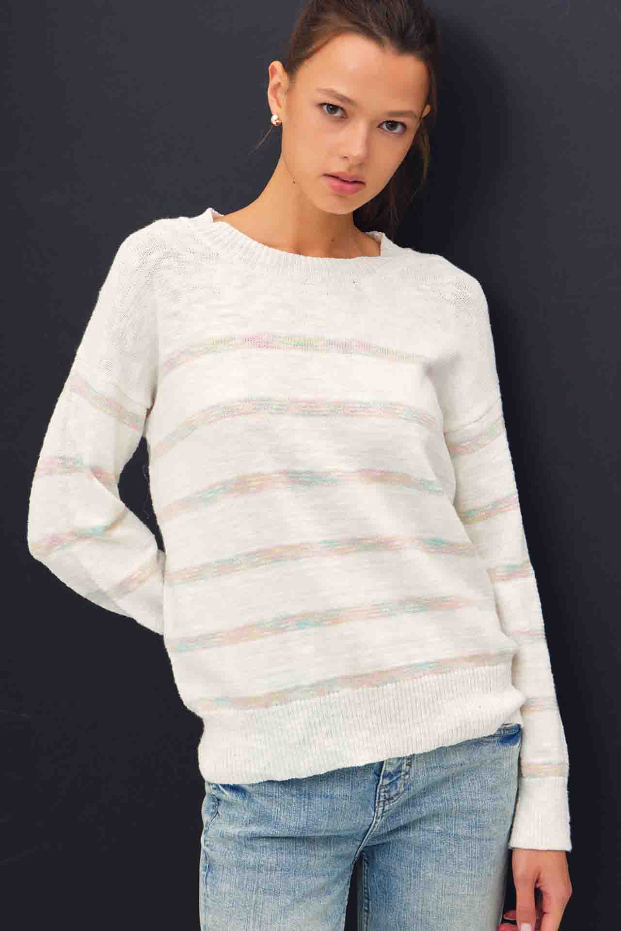 Ivory Pastel Stripe Sweater
