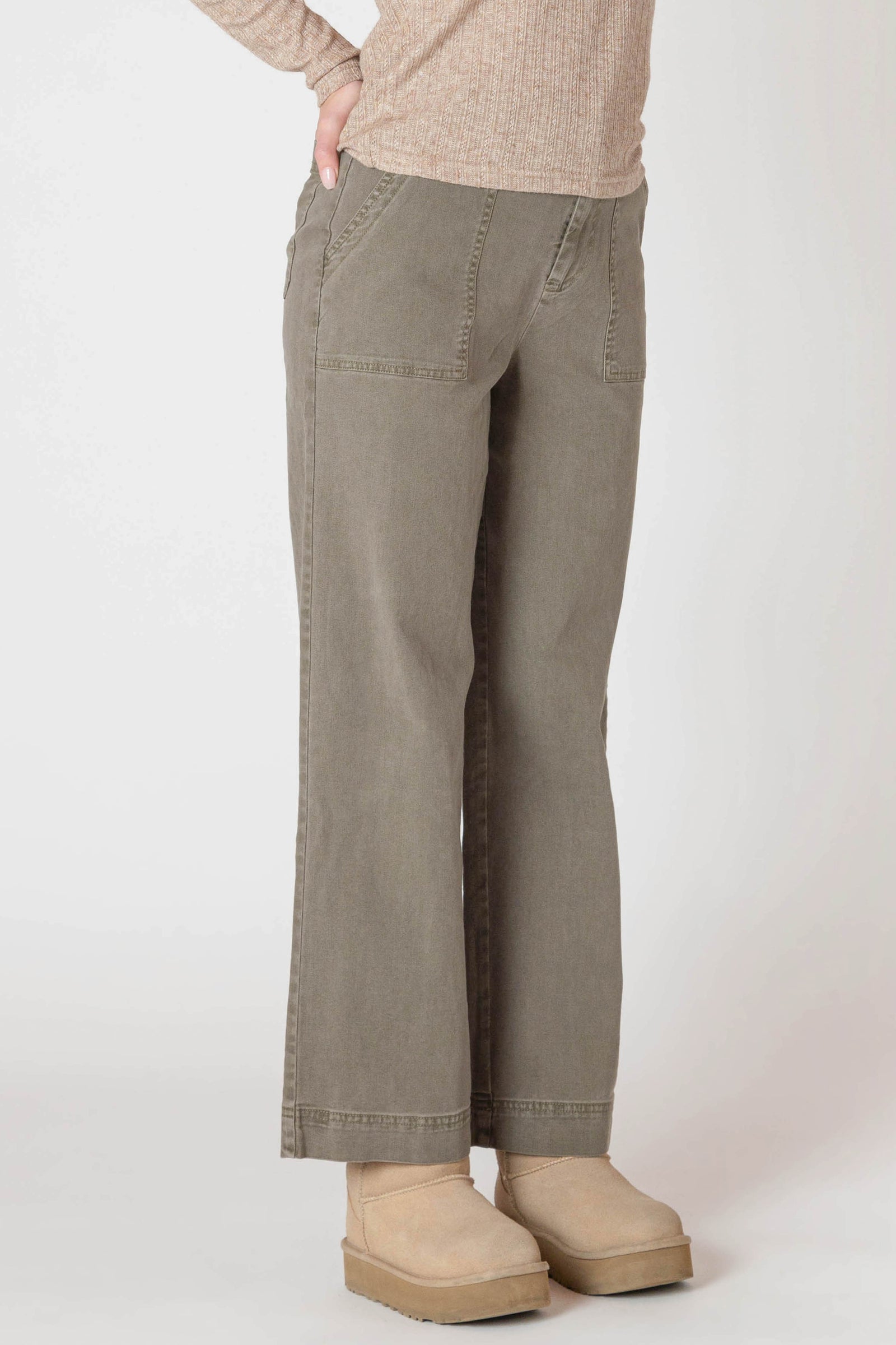 Khaki Green Straight Leg Pants