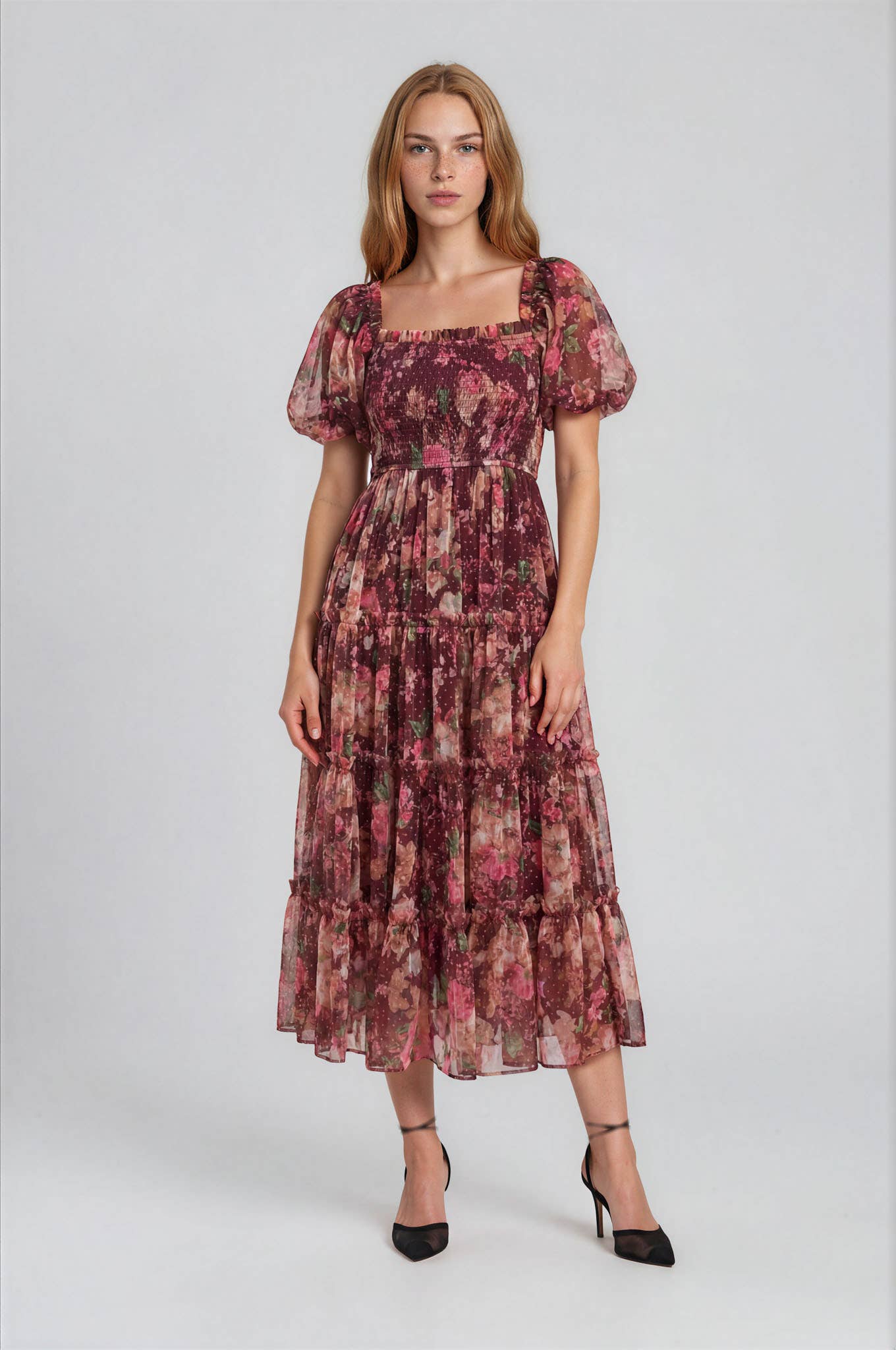Tulle Floral Dot Midi Dress