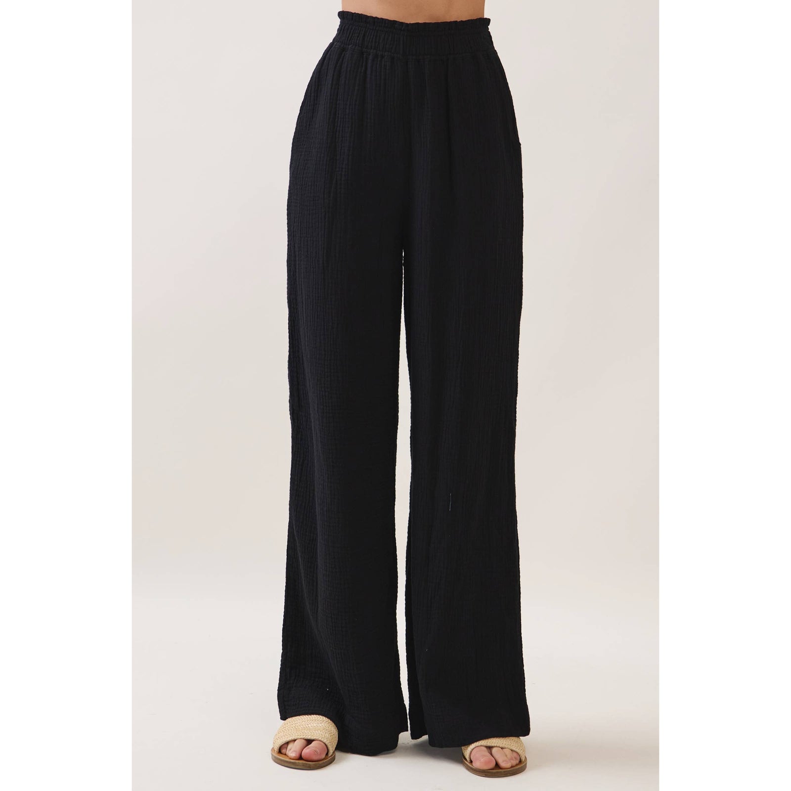 Cotton Double Gauze Wide Leg Pants