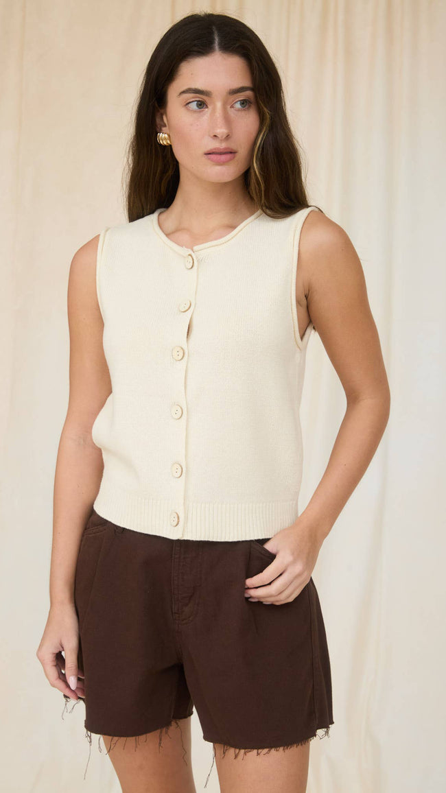 Cream Button Knit Top