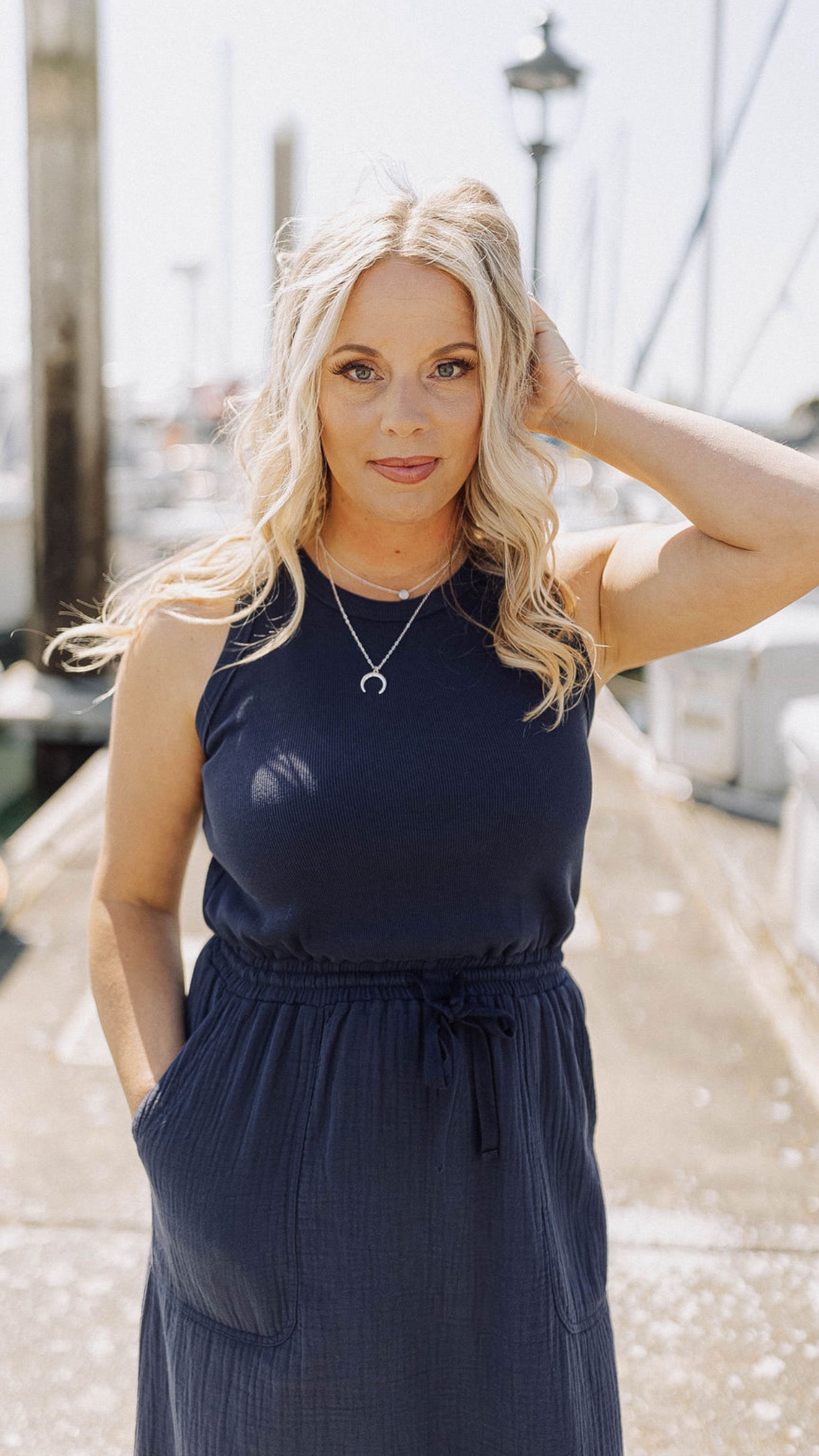 Navy Twofer Muslin Midi Dress