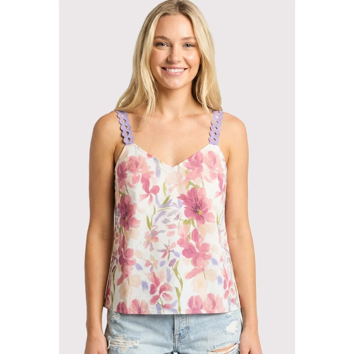 Ric Rac Strap Floral Tank