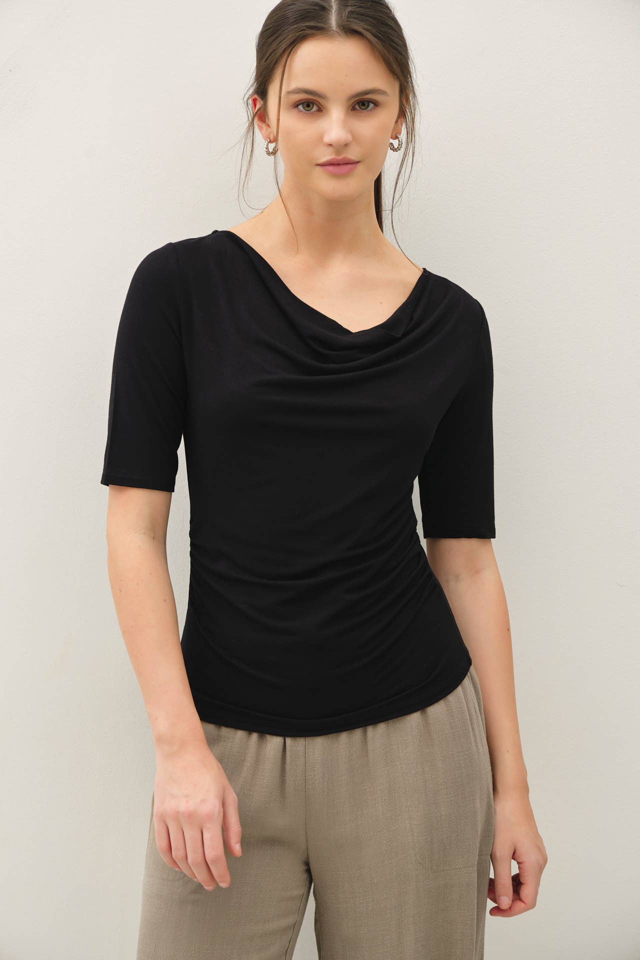Soft Core Cowel Neck 3/4 Sleeve Top