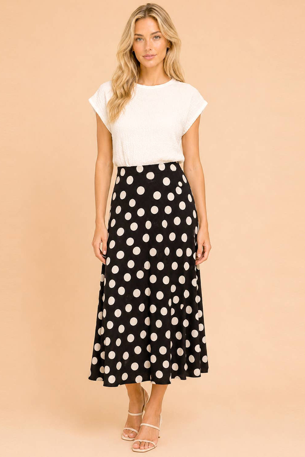 Black Polka Dot Midi Skirt