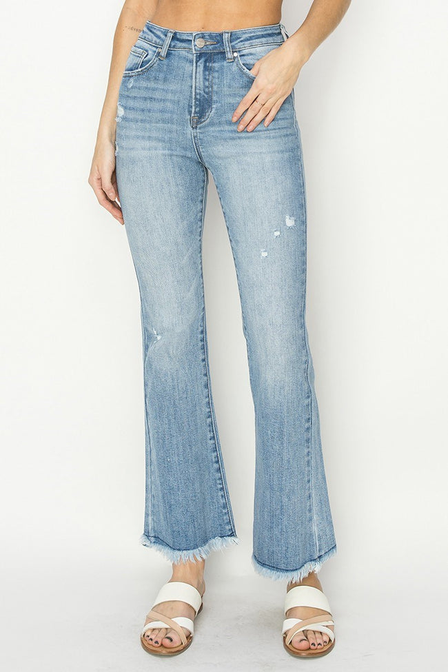 Light High Rise Raw Edge Jeans
