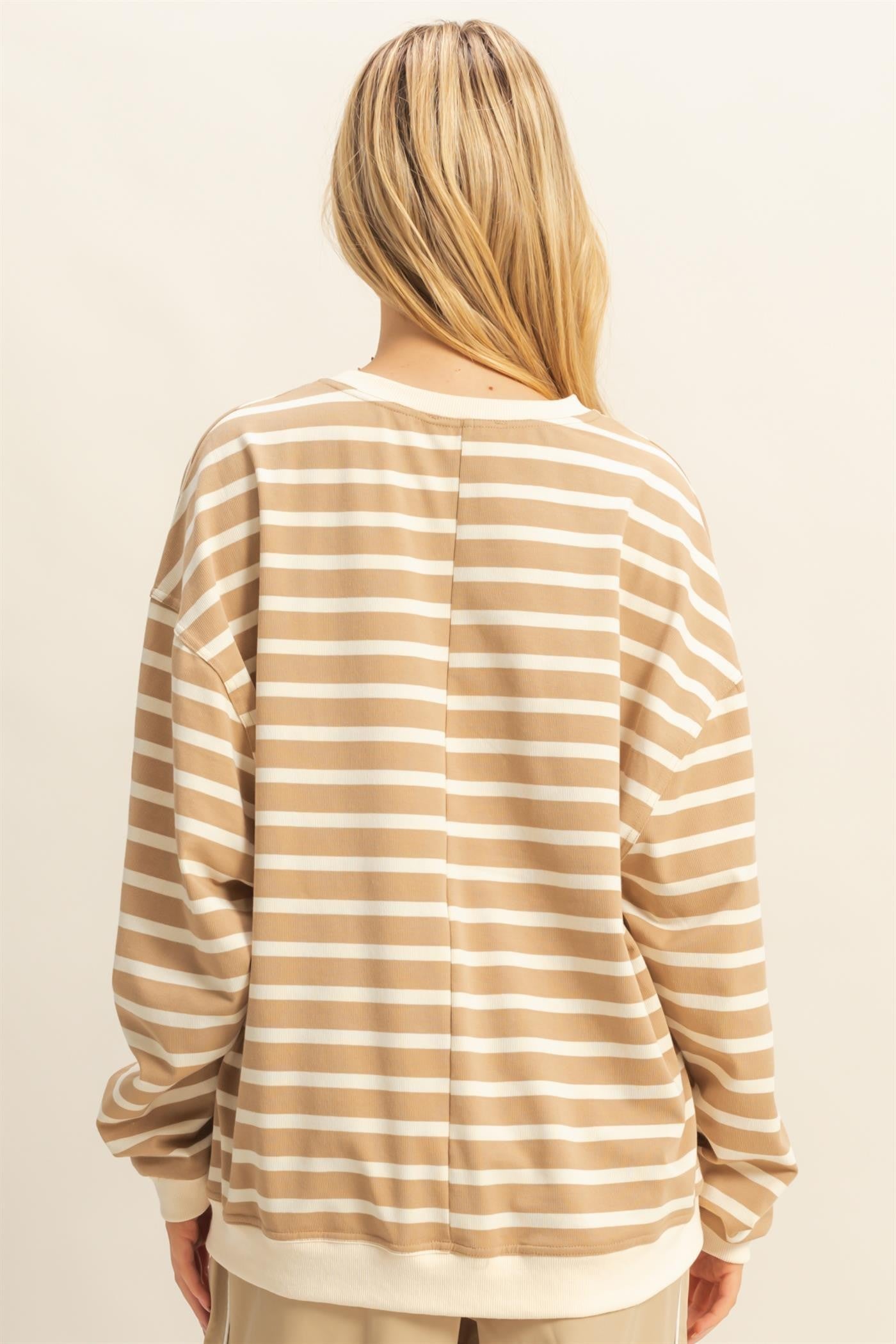 Camel Bold Stripe Rugby Pullover