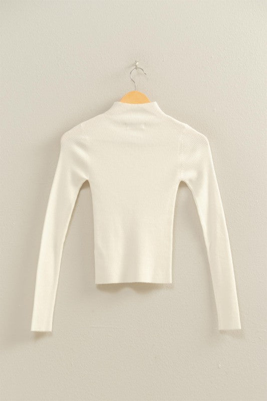 Cream Rib Knit Mock Neck Top