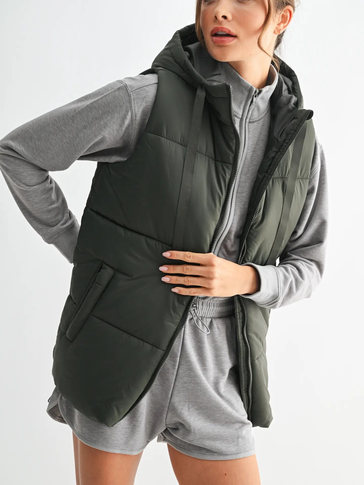 Hooded Long Line Puffer Vest
