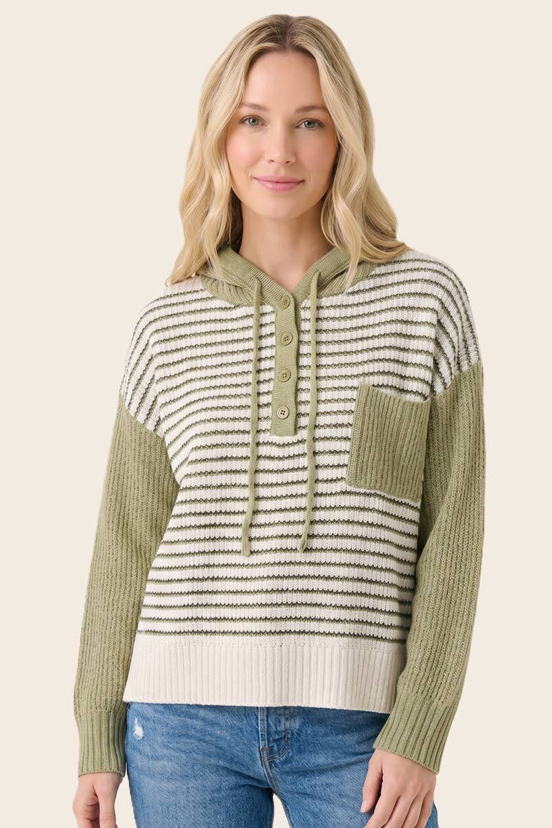Henley Stripe Hooded Pullover