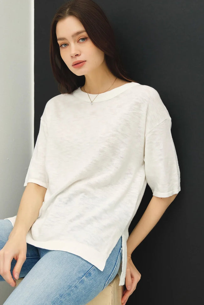 Short Sleeve Cotton Slub Sweater Top