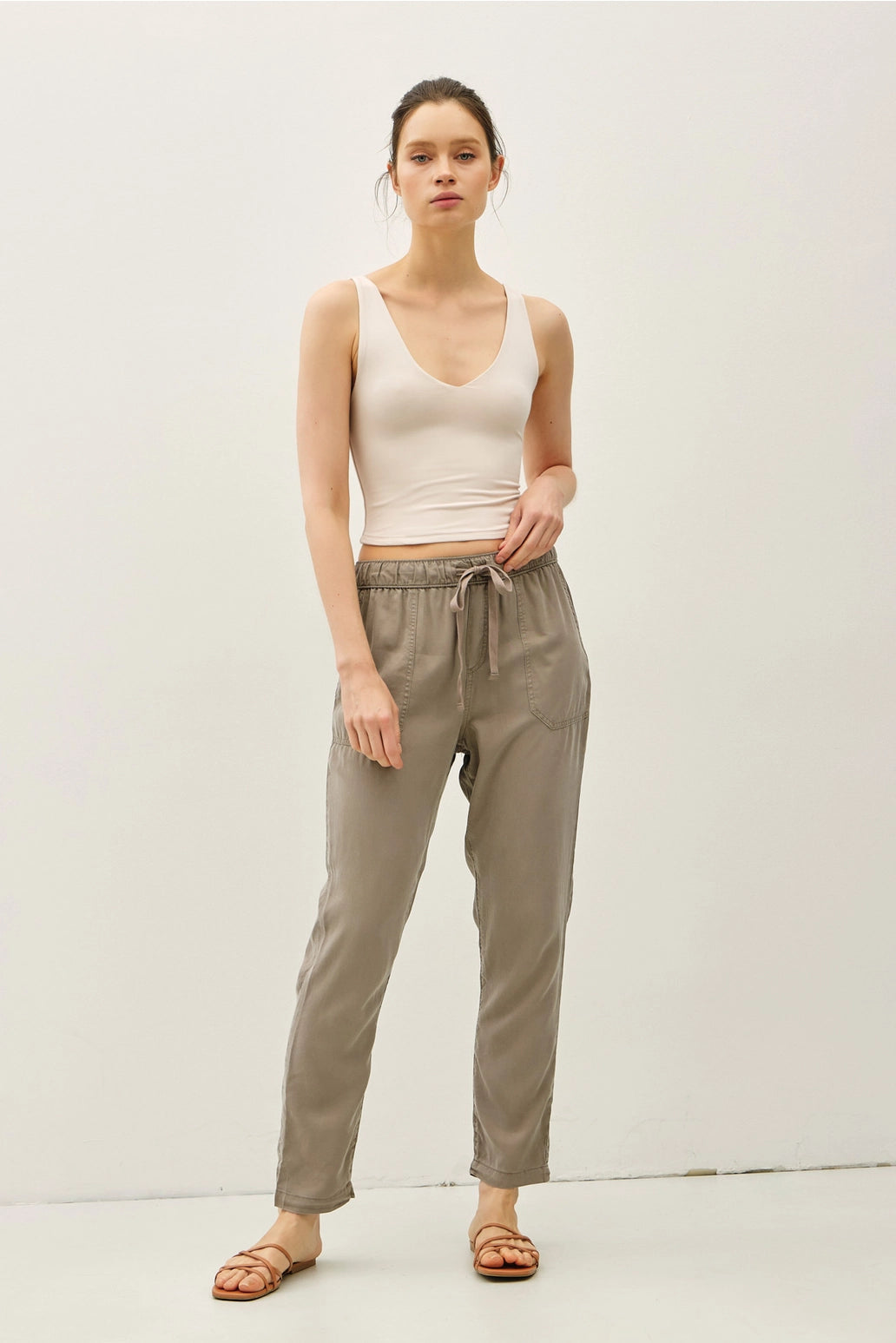 Taupe Tencel Drawstring Pants