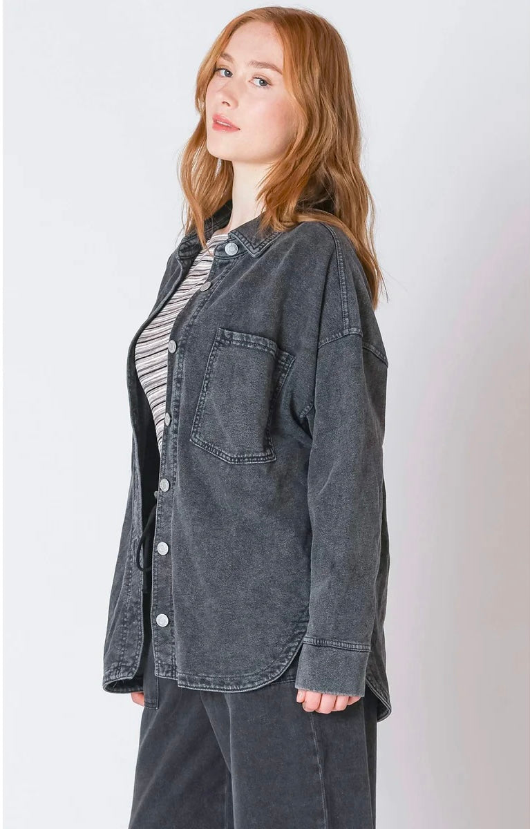 Washed Black Denim Terry Shacket