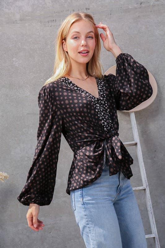 Boho Long Sleeve Tie Top