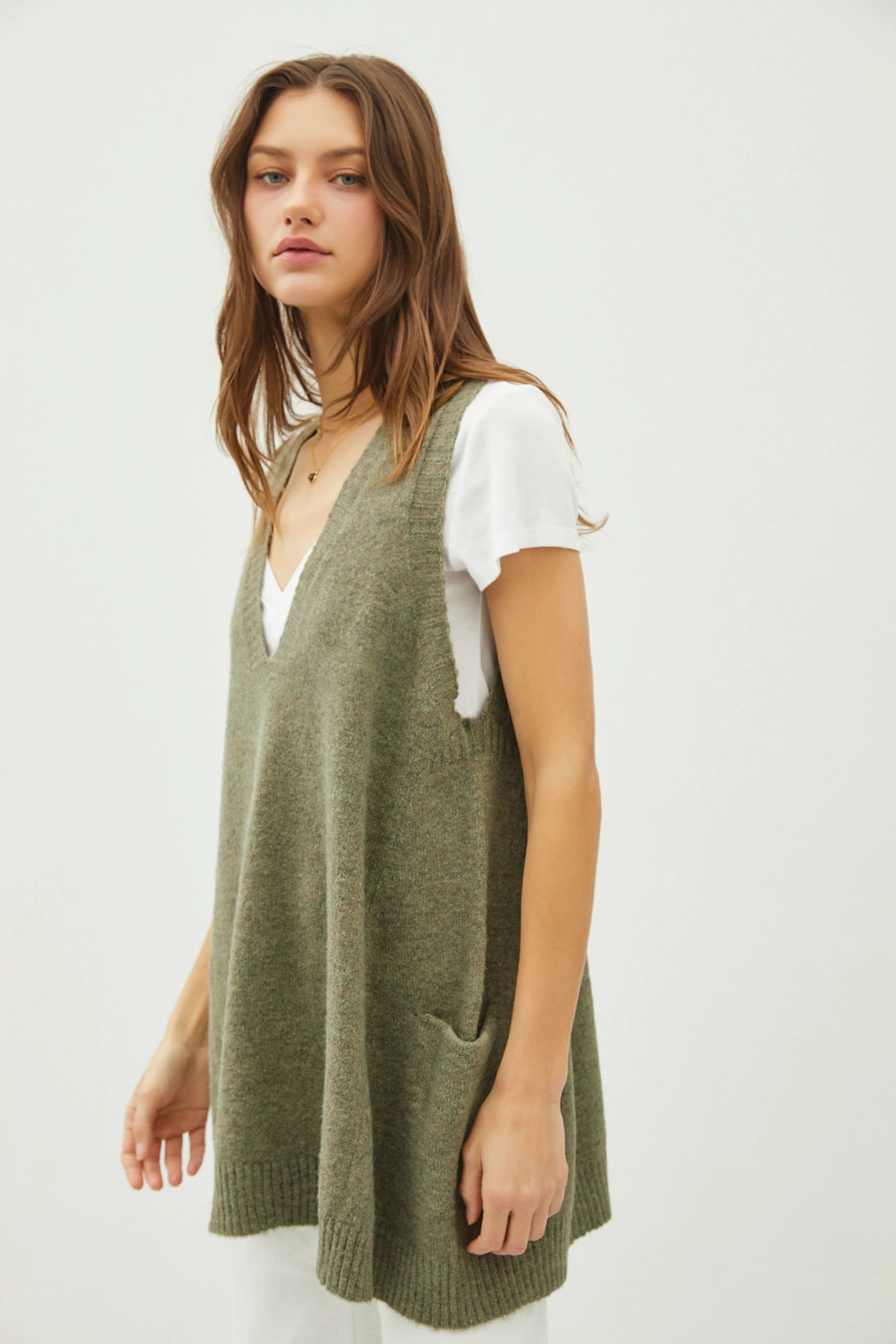 Olive Oversized Sweater Vest