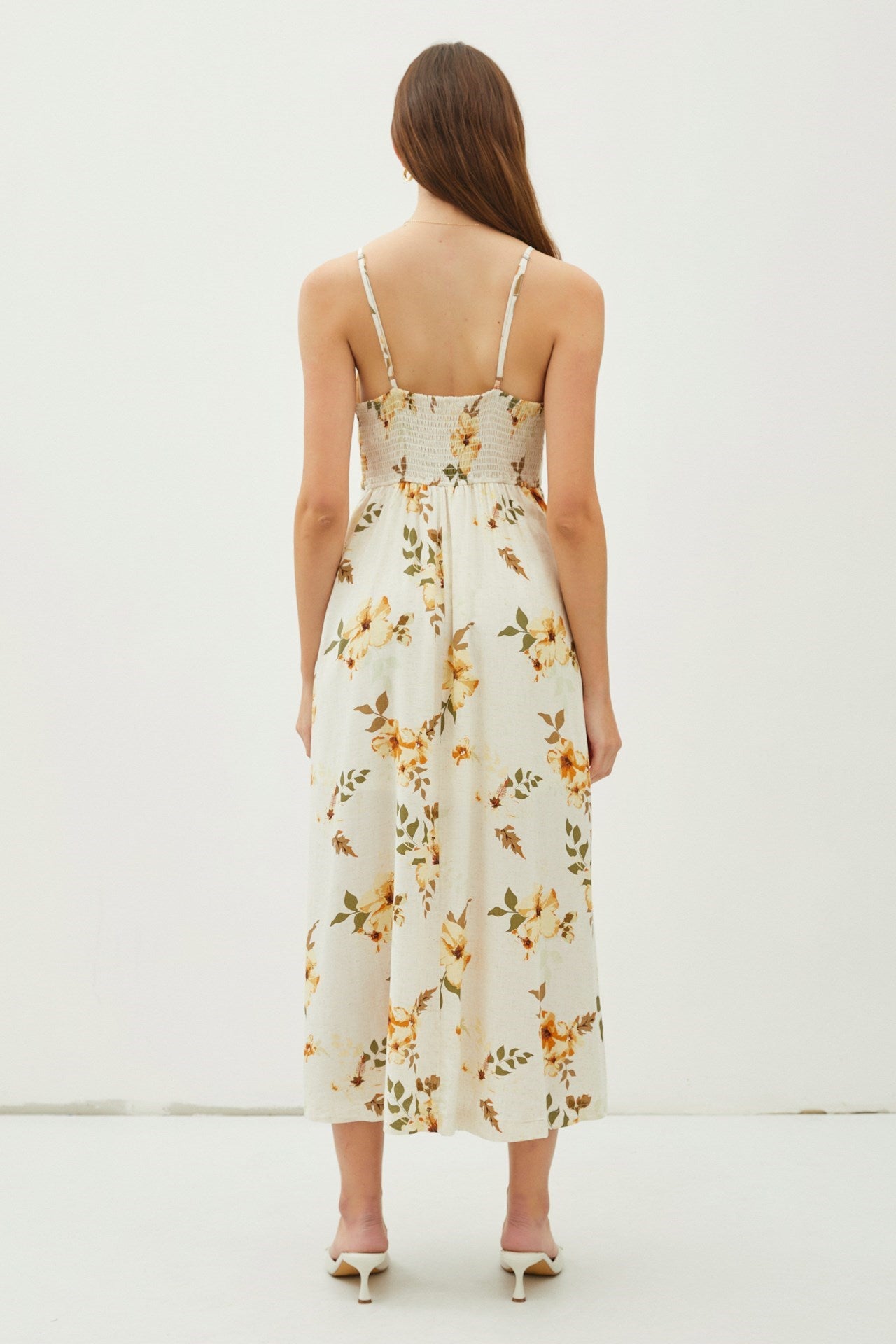 Linen Hibiscus Floral Maxi Dress