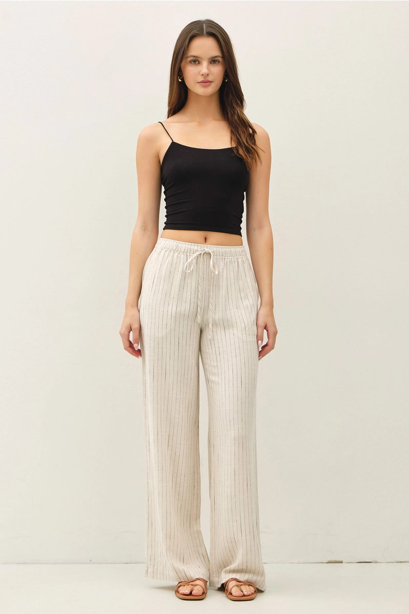 Beige Stripe Linen Pants