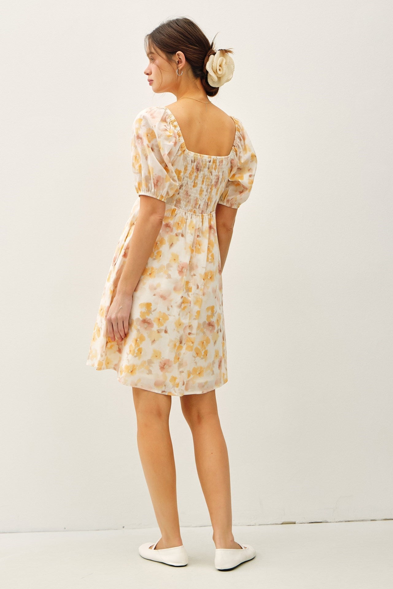 Babydoll Floral Square Neck Dress