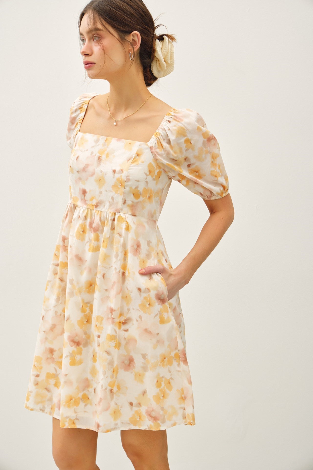 Babydoll Floral Square Neck Dress