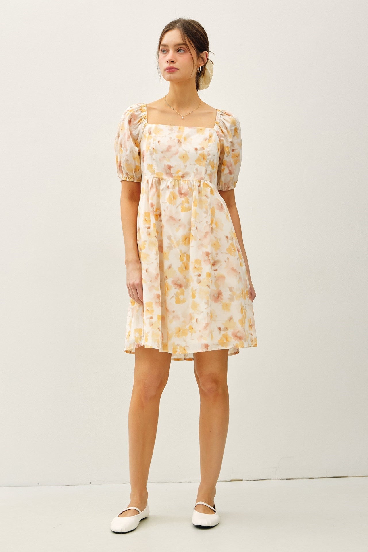 Babydoll Floral Square Neck Dress