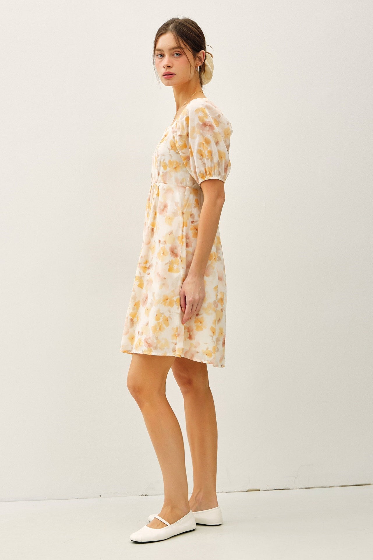 Babydoll Floral Square Neck Dress