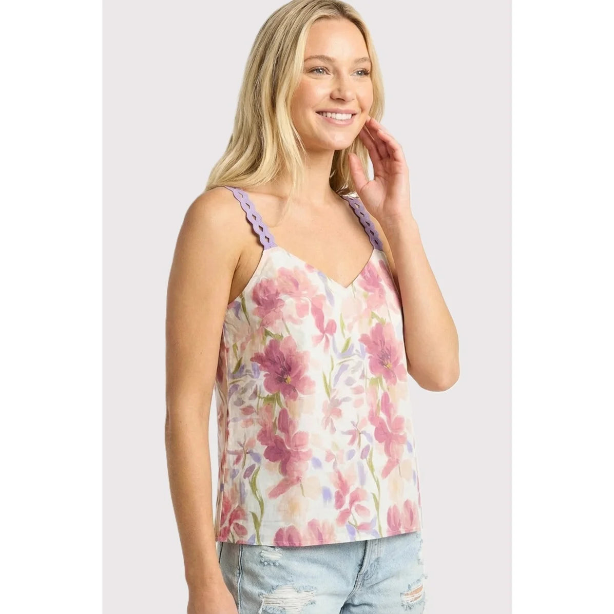 Ric Rac Strap Floral Tank
