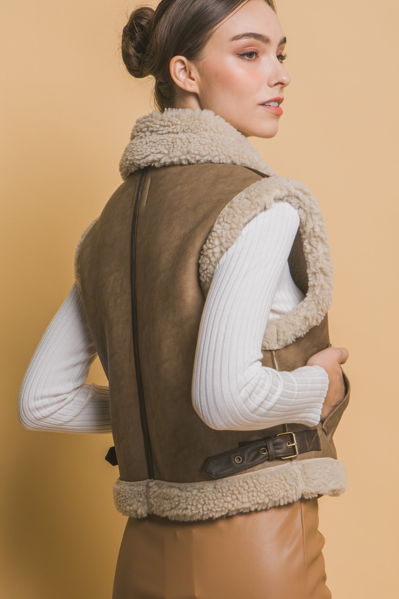 Brown Shearling Buckle Vest