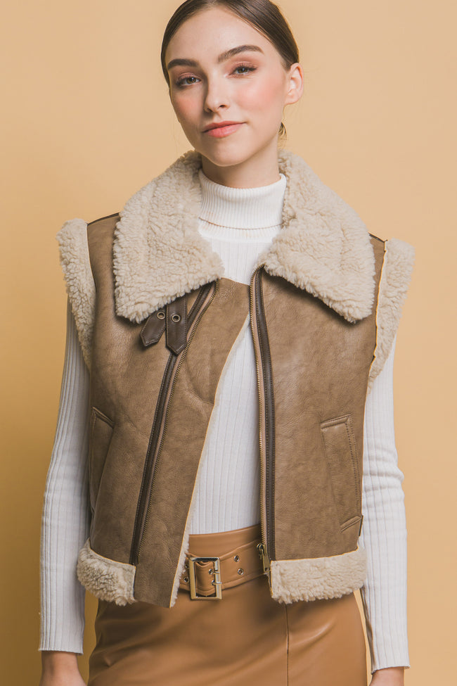 Brown Shearling Buckle Vest