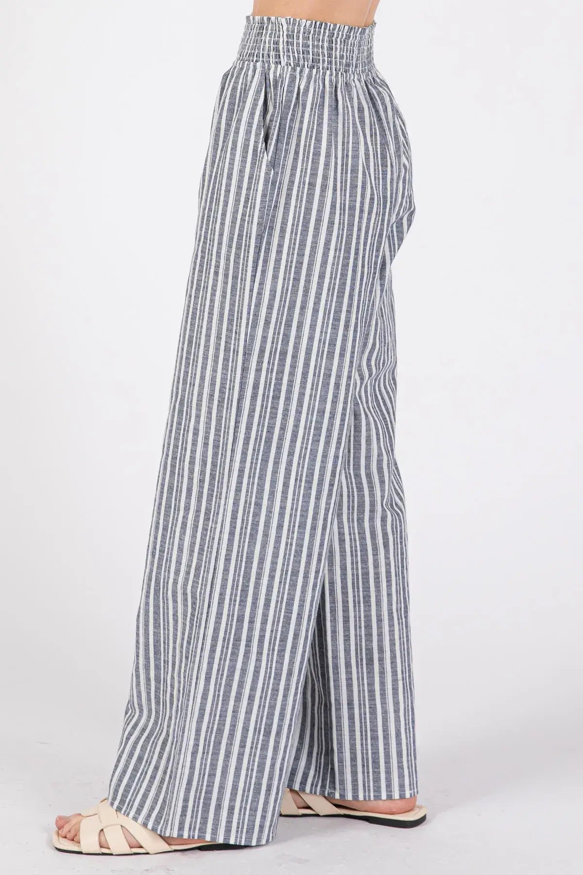 Linen Navy Stripe Wide Leg Pants