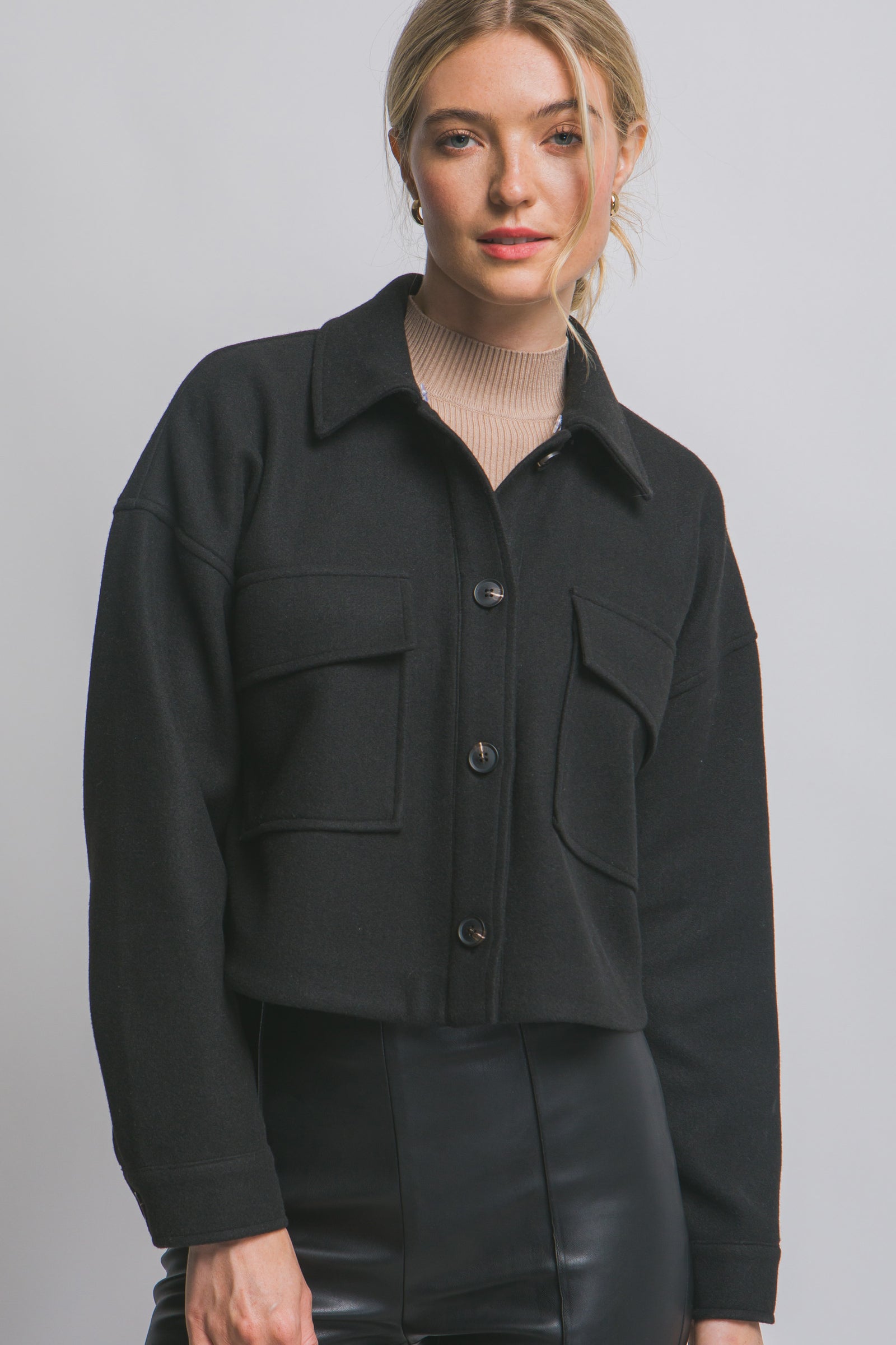 Black Crop Removable Hood Jacket