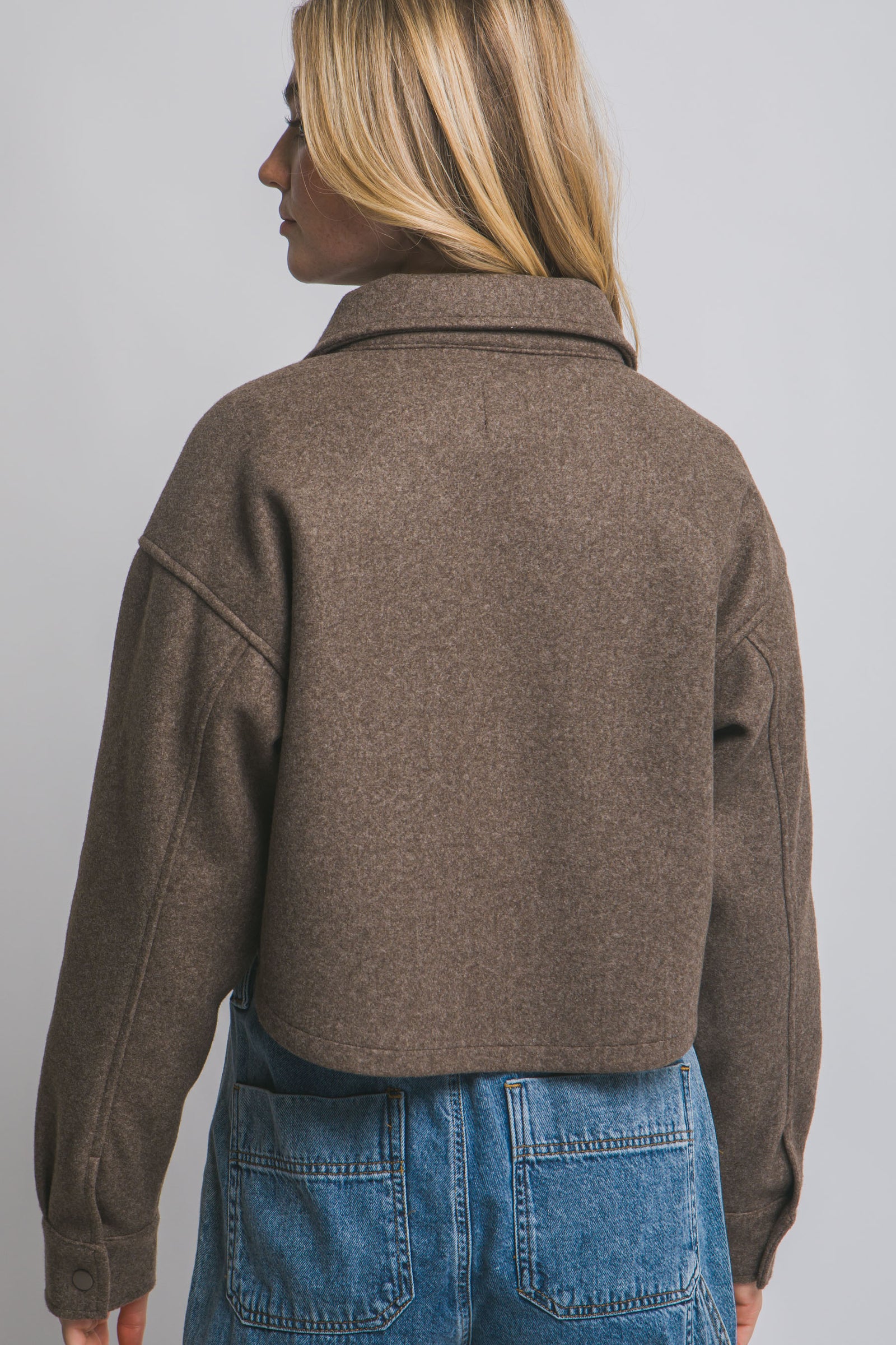 Chocolate Breast Pocket Crop Shacket