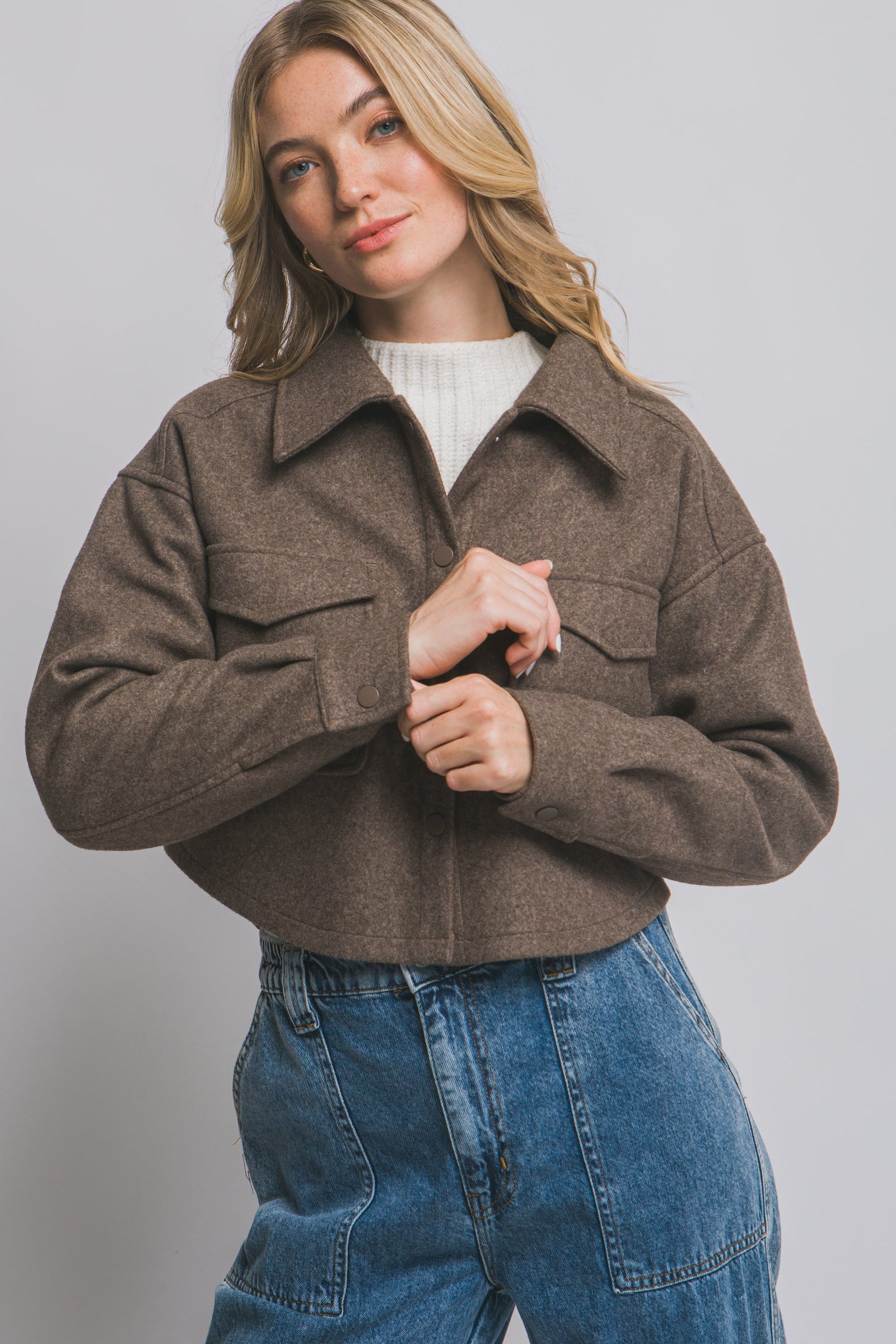 Chocolate Breast Pocket Crop Shacket