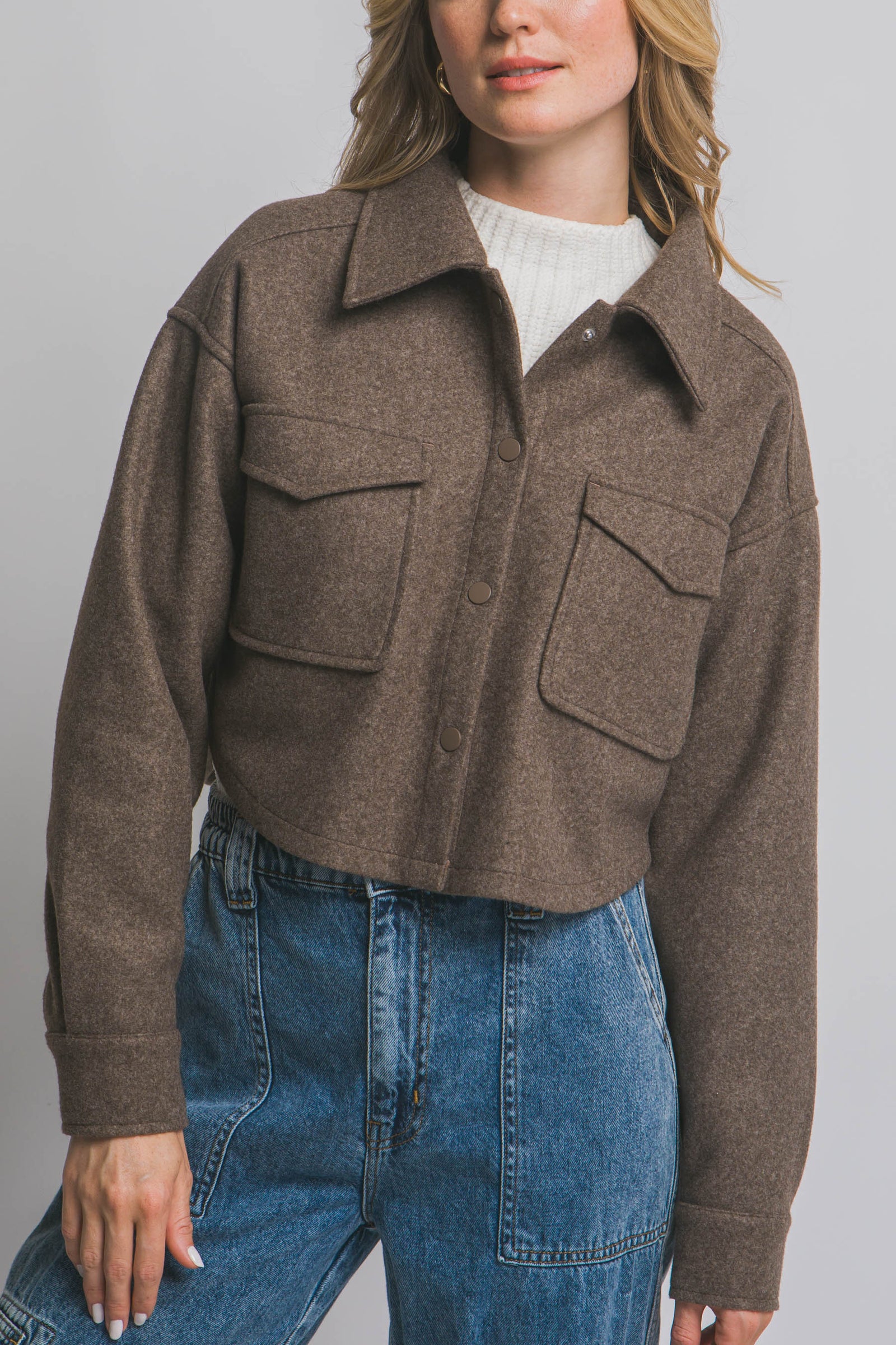 Chocolate Breast Pocket Crop Shacket